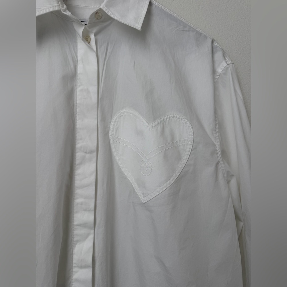 Moschino Jeans Heart Patch Cotton Shirt | Off-White Button Down | US 4 - Picture 5 of 13